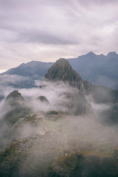 Sunrise Fog over Machu Picchu in Peru