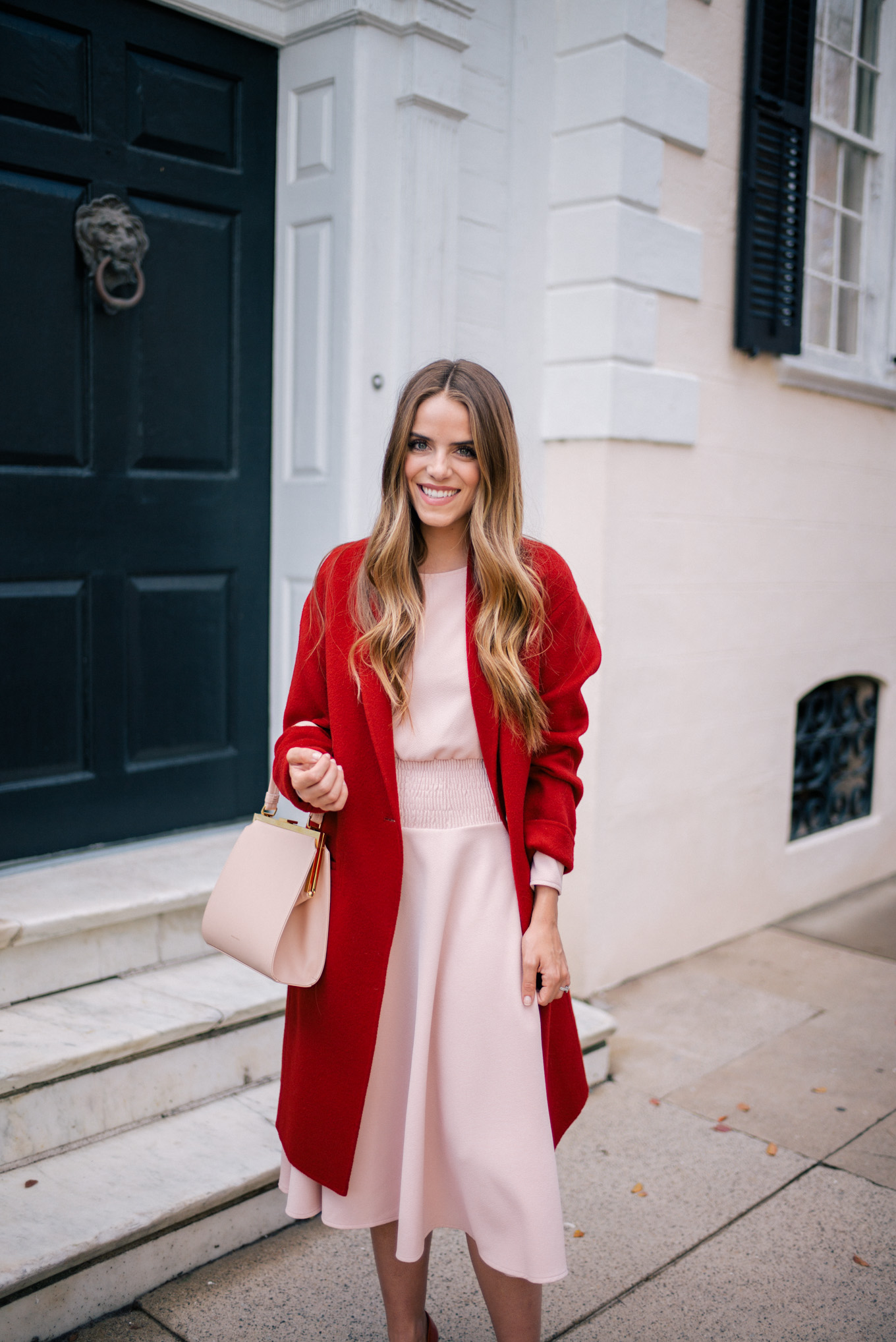 Blush pink dress on sale coat