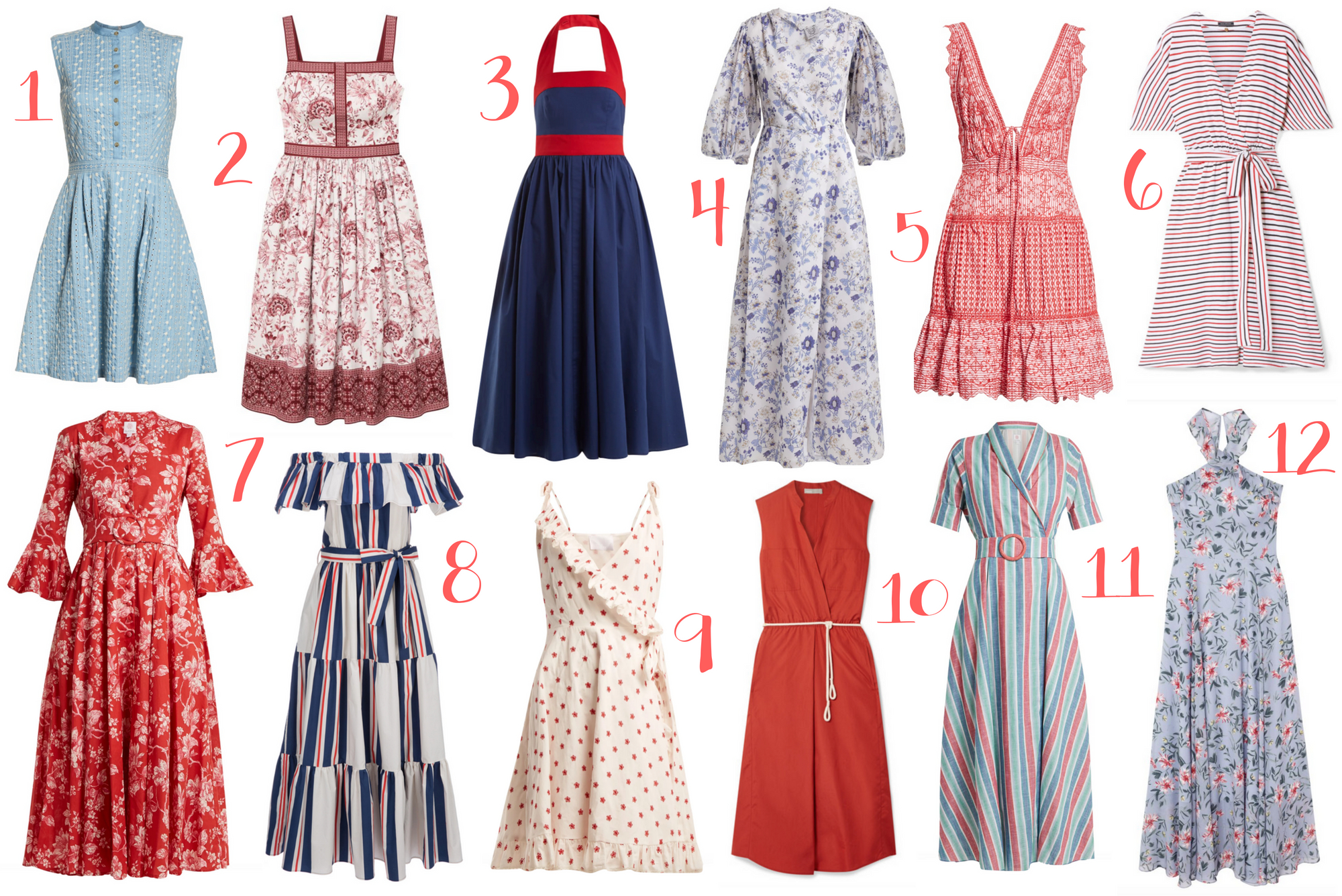 Red white and cheap blue sun dresses