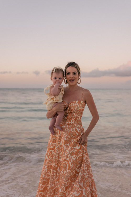 orange floral linen dress