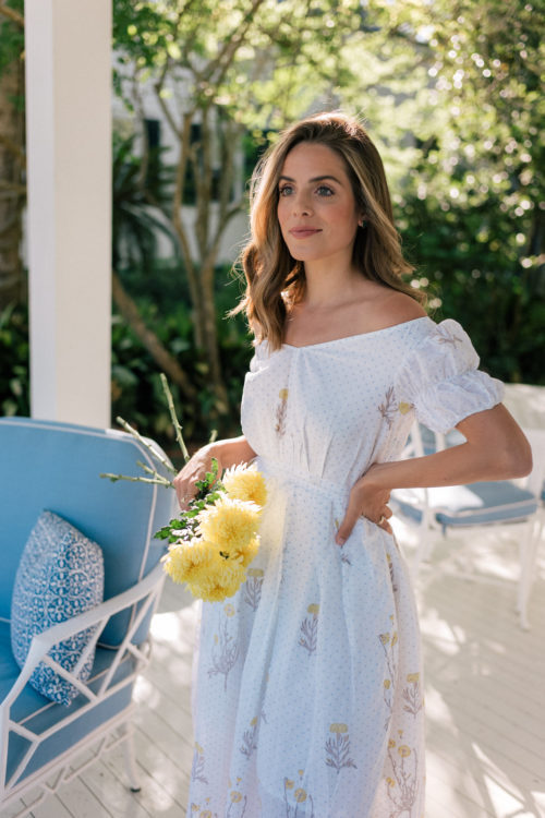 white floral block print dress
