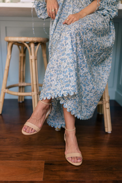 nude strappy sandals blue dress