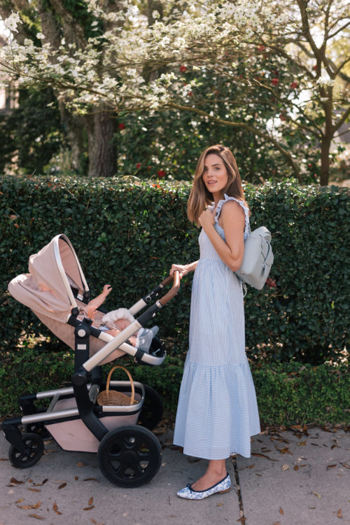 blue white striped dress