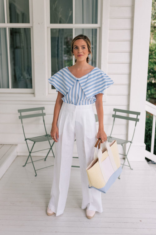 striped top white pants
