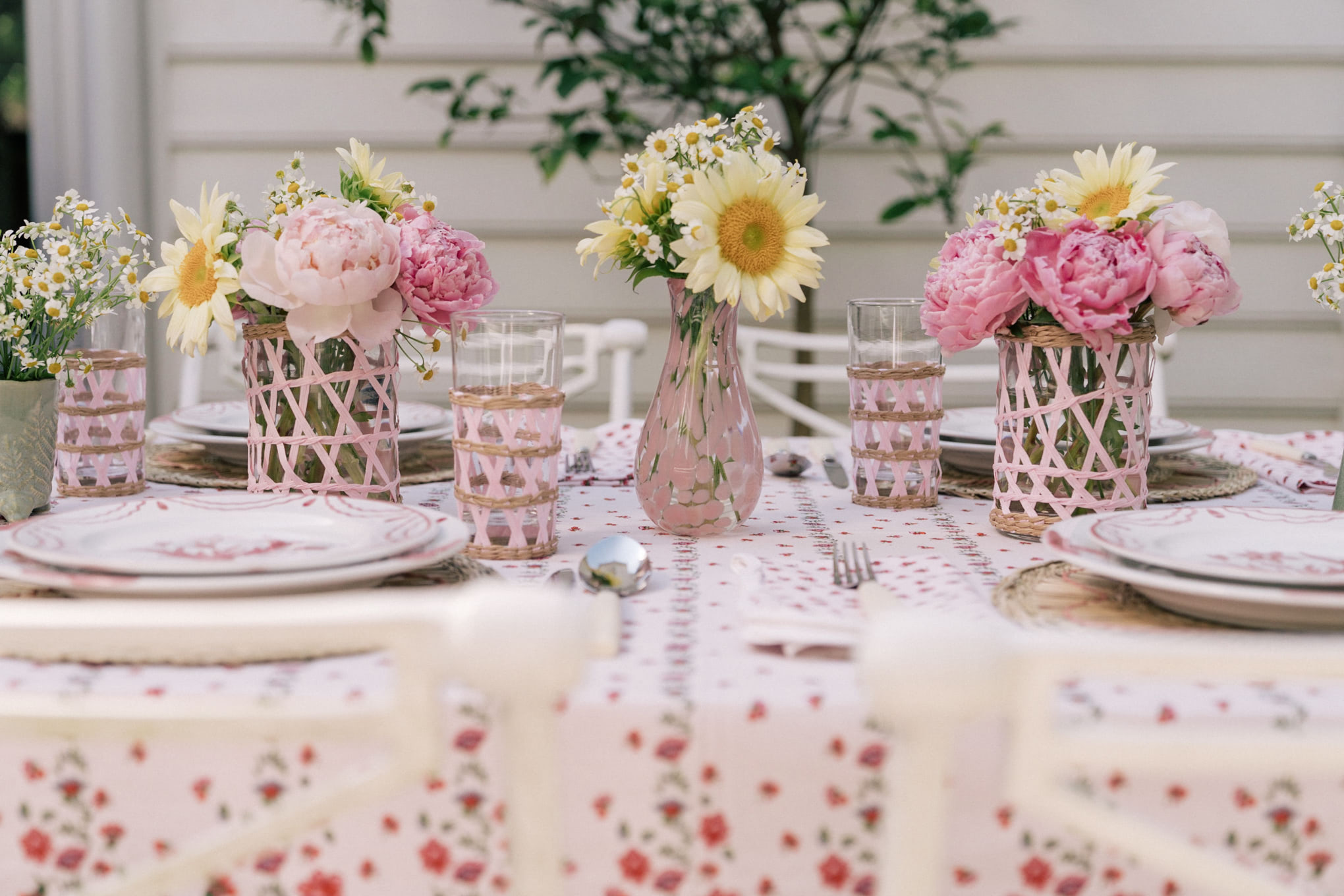 pink floral outdoor decor