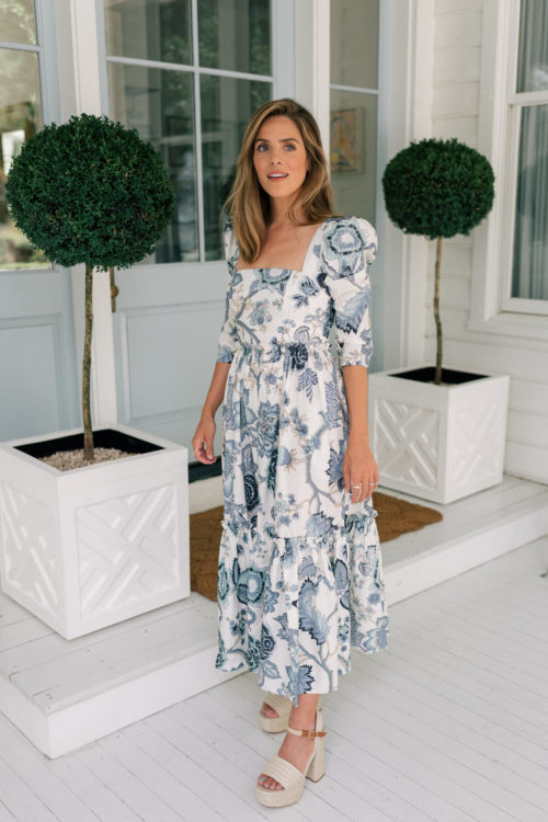 blue white patterned dress