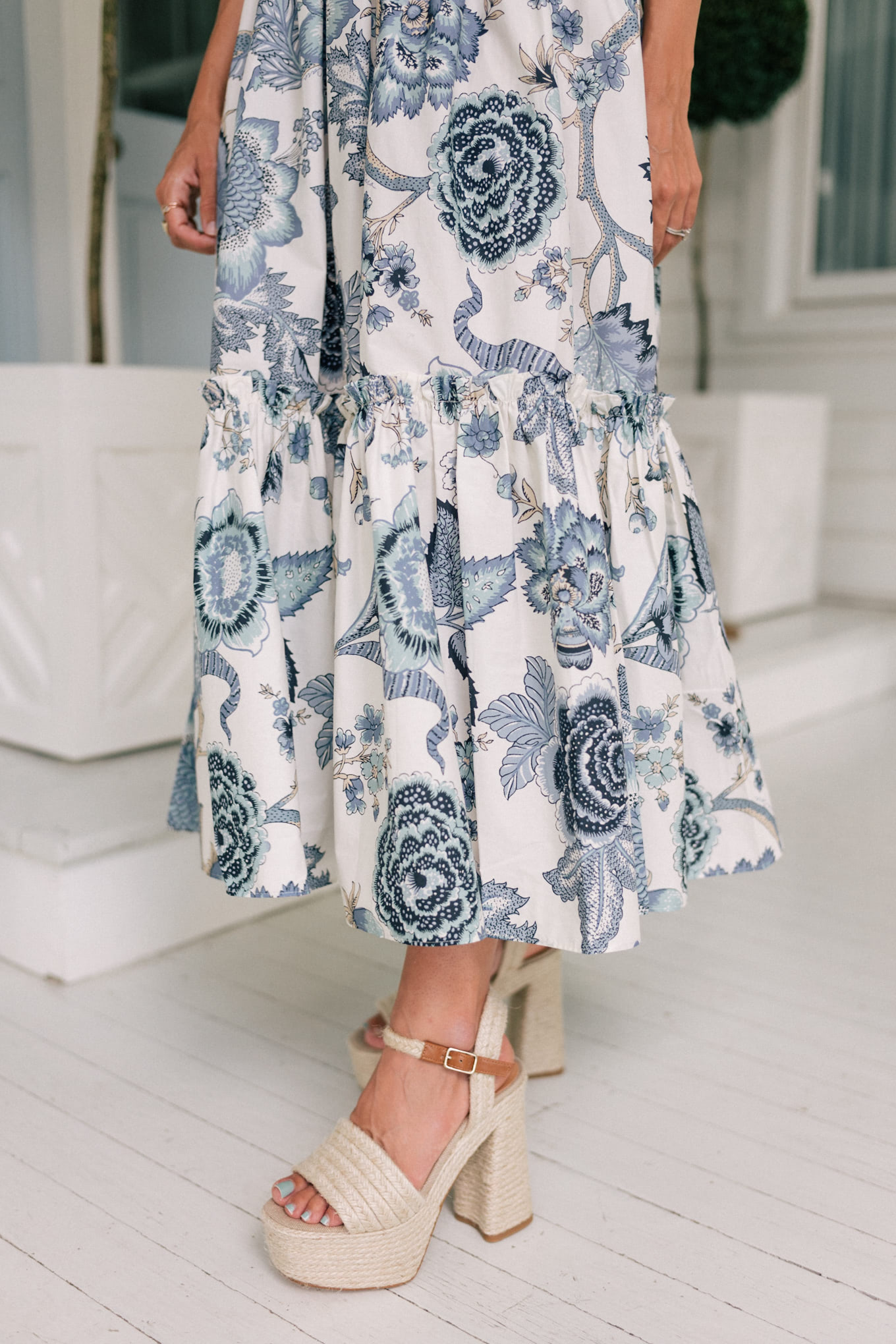 blue white patterned dress