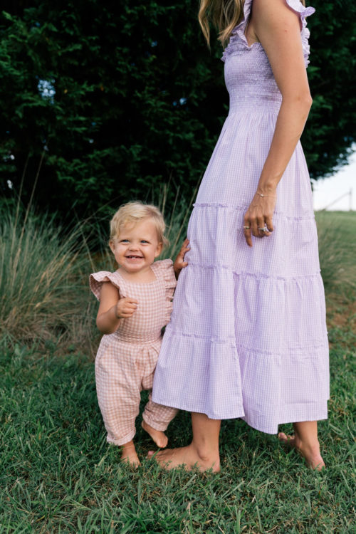 purple white gingham dress