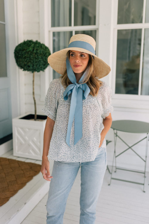 light denim floral top sun hat