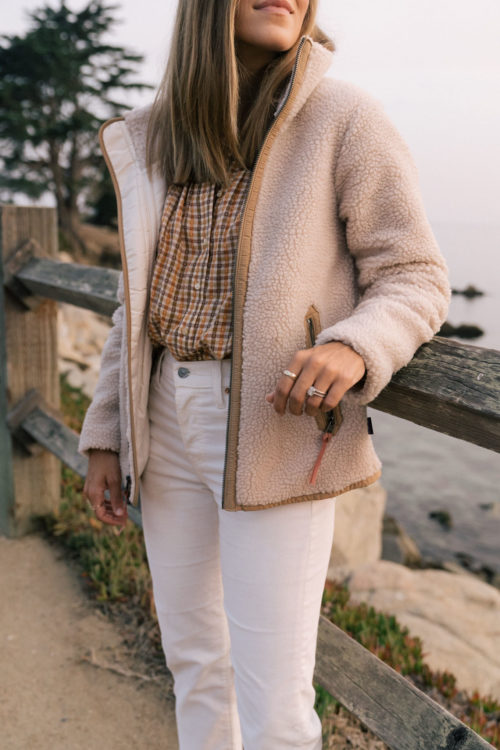 cream fleece white pants