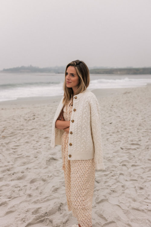 cream cardigan peach dress