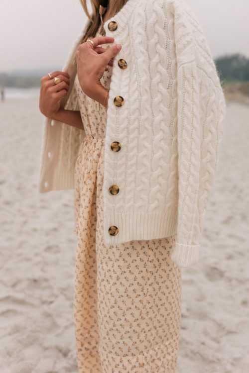 cream cardigan peach dress