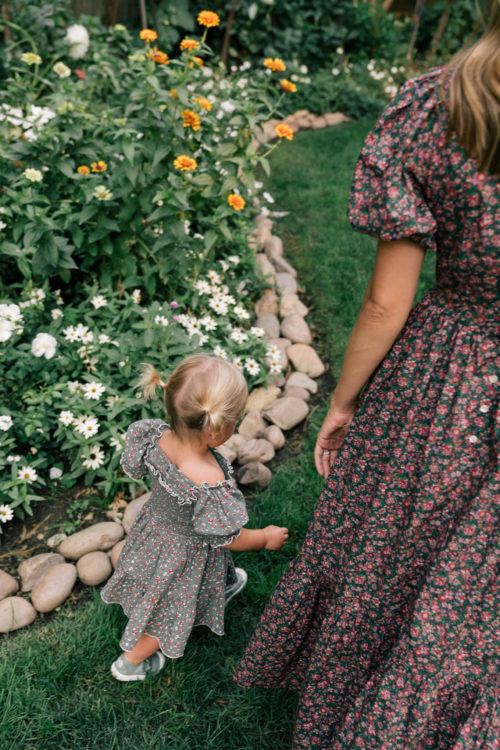 brown pink floral dress