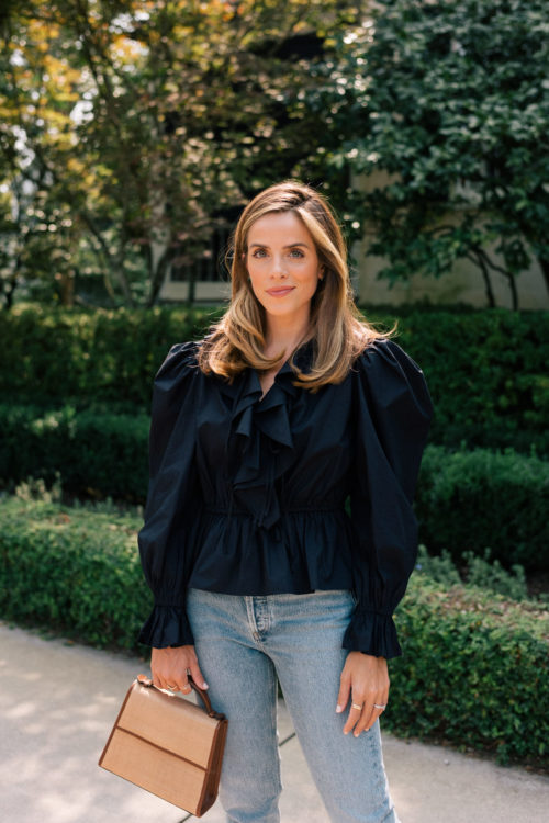 black blouse light denim