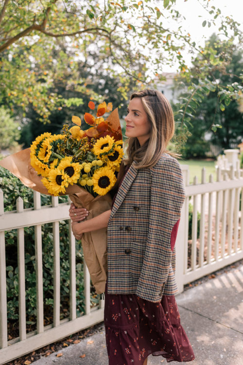 plaid blazer maroon dress