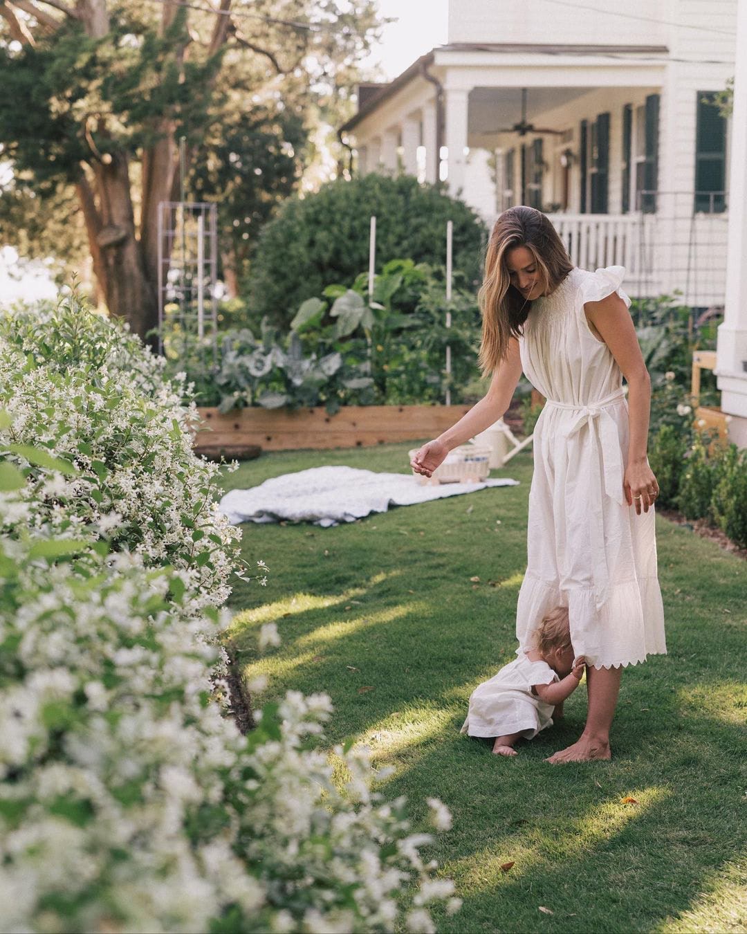 white garden dress
