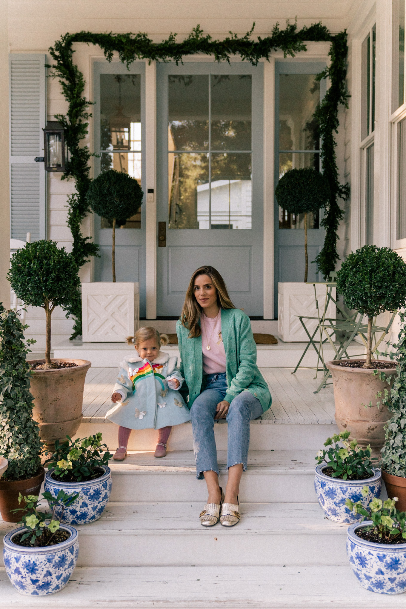 green cardigan casual denim