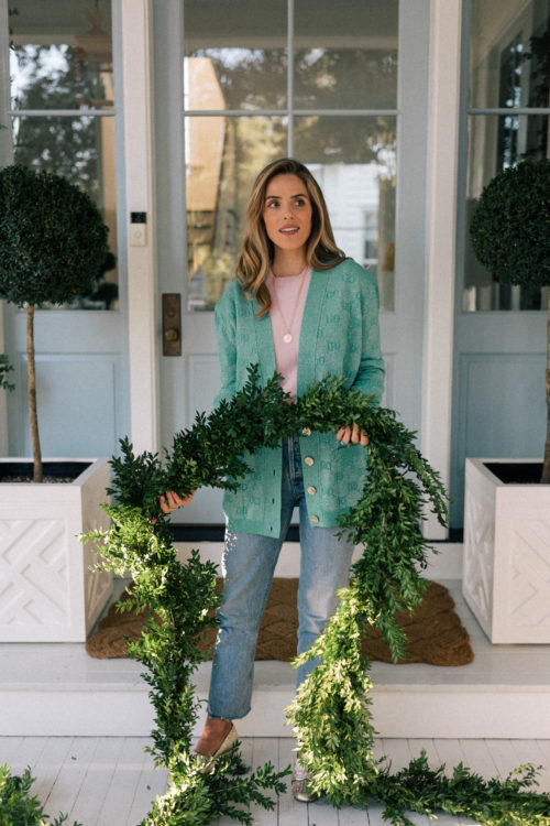 green cardigan casual denim