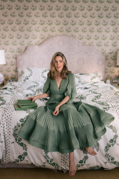 green tiered quarter sleeve dress