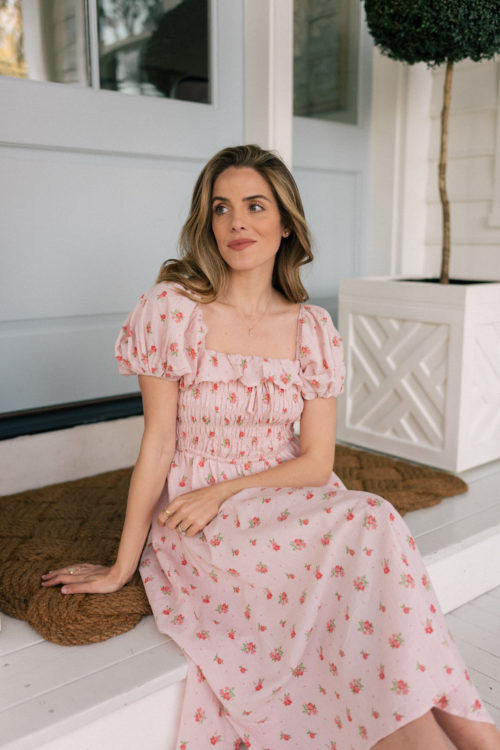 pink smocked floral dress
