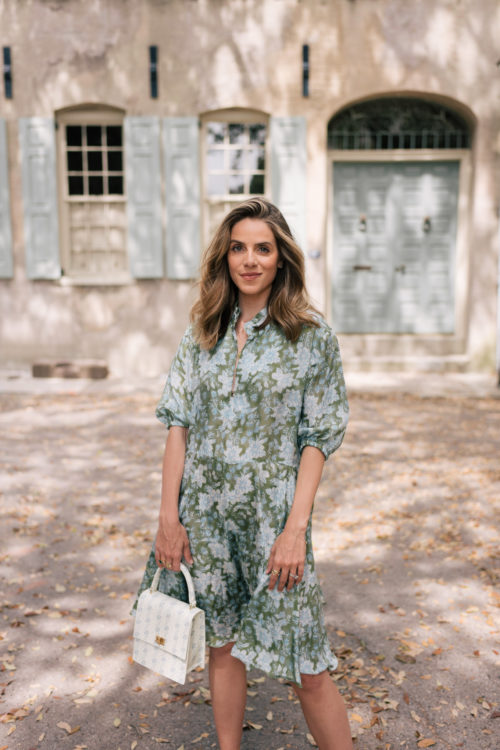 bleu green floral mini dress