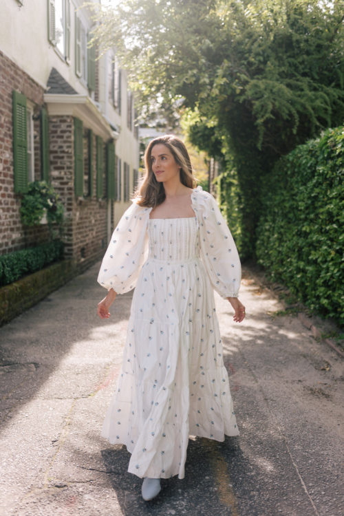 white floral embroidered cotton maxi dress