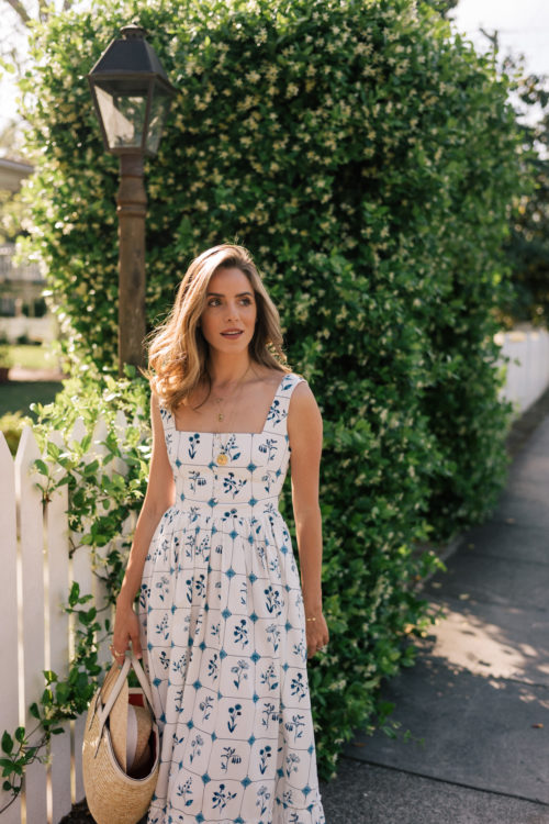 white blue floral sundress