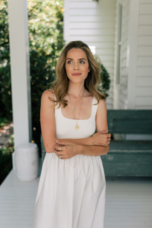 white sleeveless summer dress