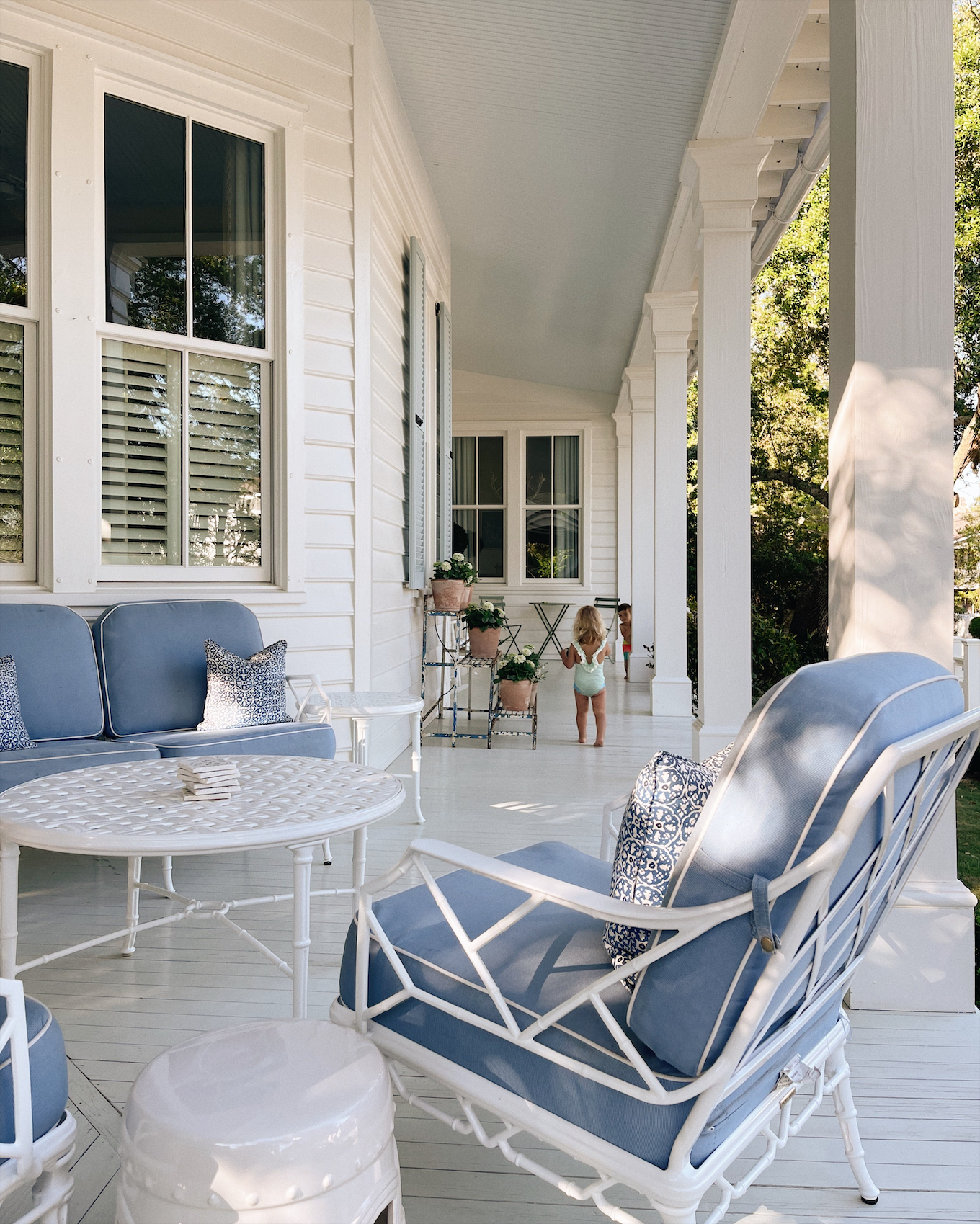blue white porch furniture