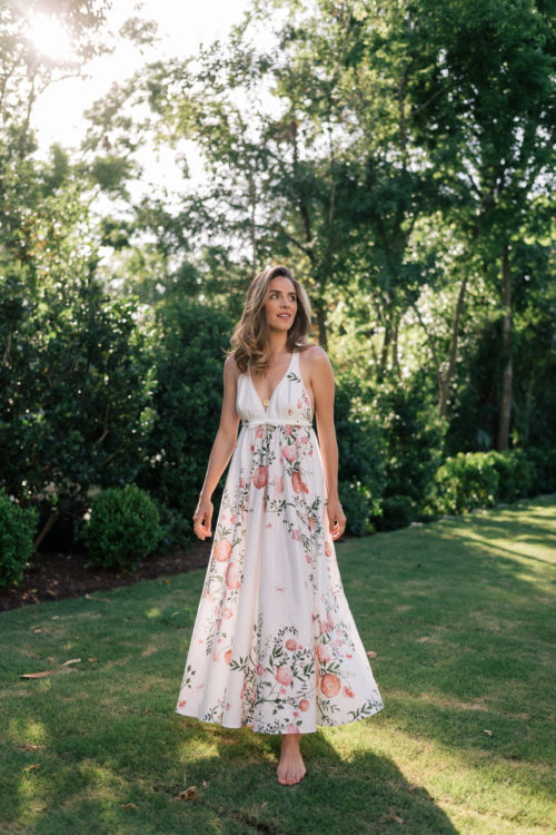 white floral v neck dress