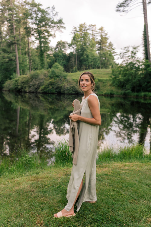 green dress olive pullover sweater