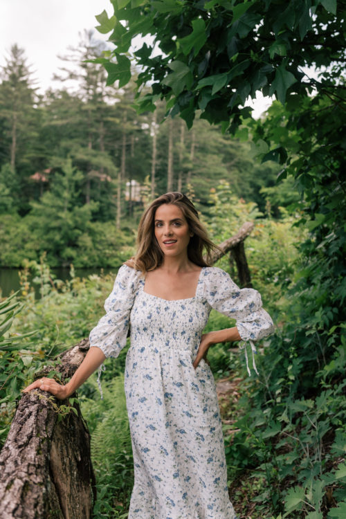white cotton dress blue flowers