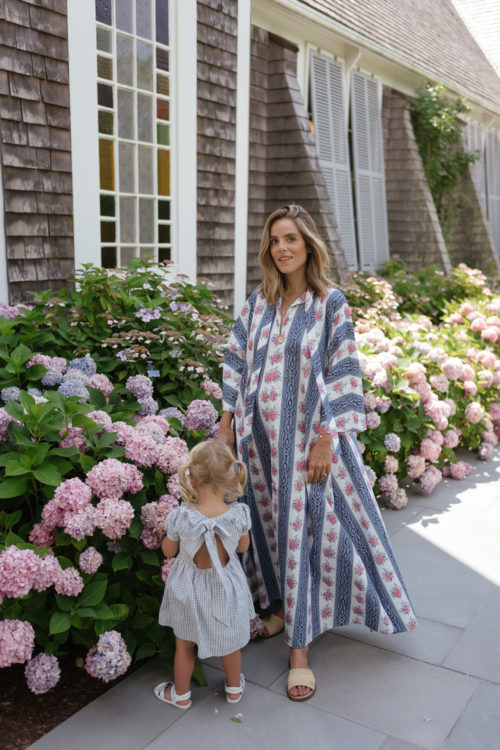 blue pink floral cotton kaftan
