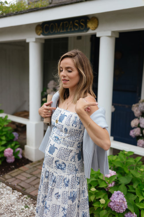 blue white aquatic linen dress