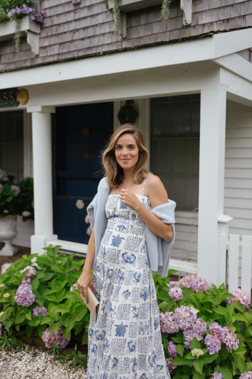 blue white aquatic linen dress