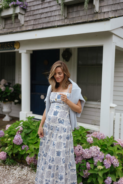 blue white aquatic linen dress