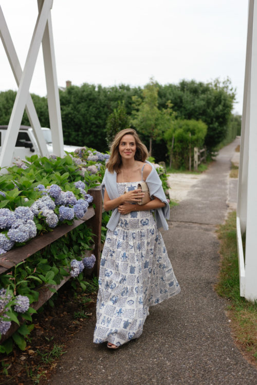 blue white aquatic linen dress