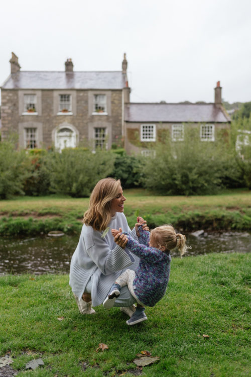 blue sweater blue sweater skirt white sneakers