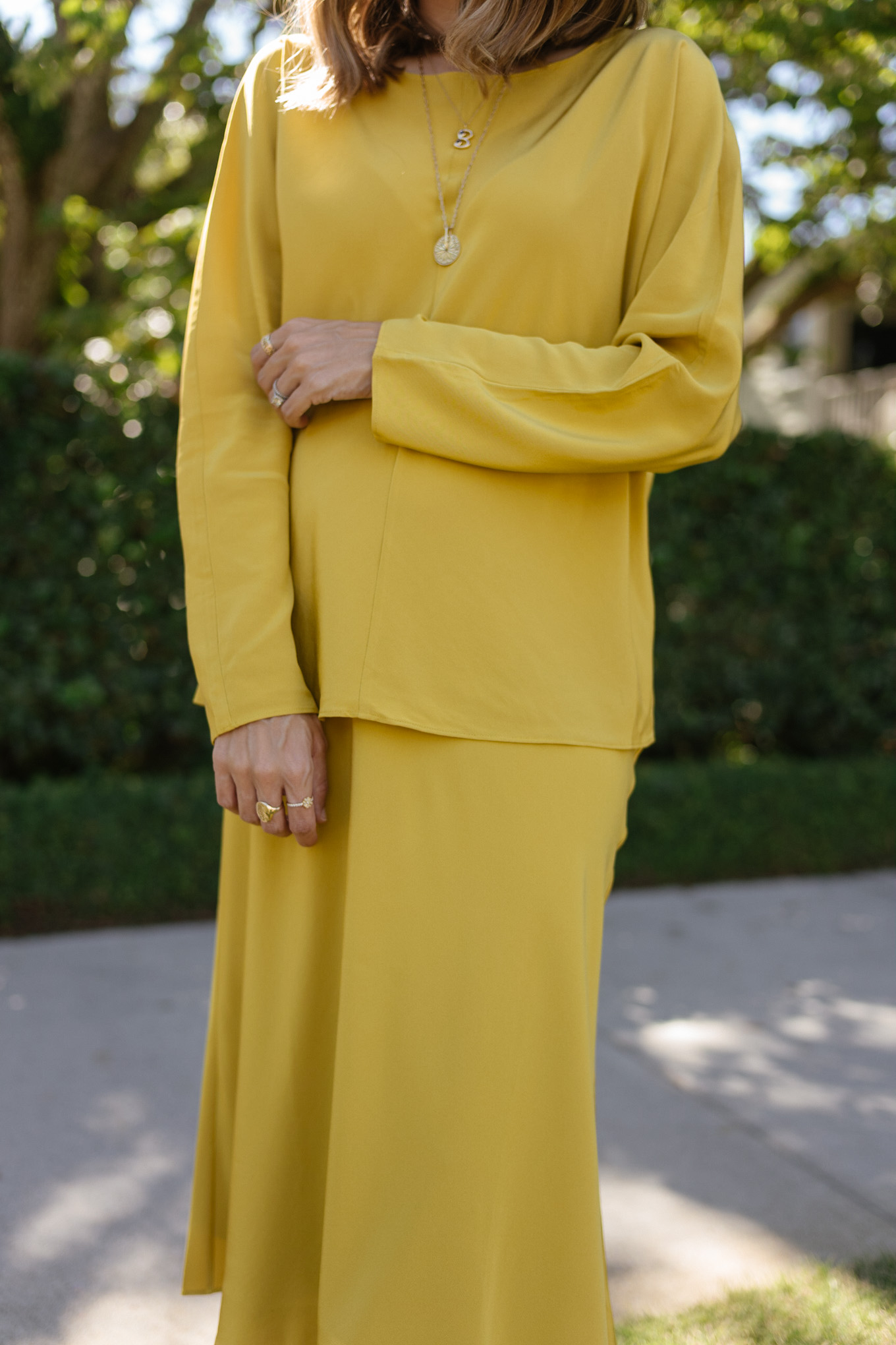 yellow long sleeve skirt set