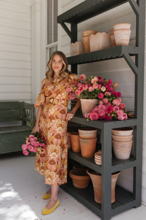 warm tones linen puff sleeved floral dress