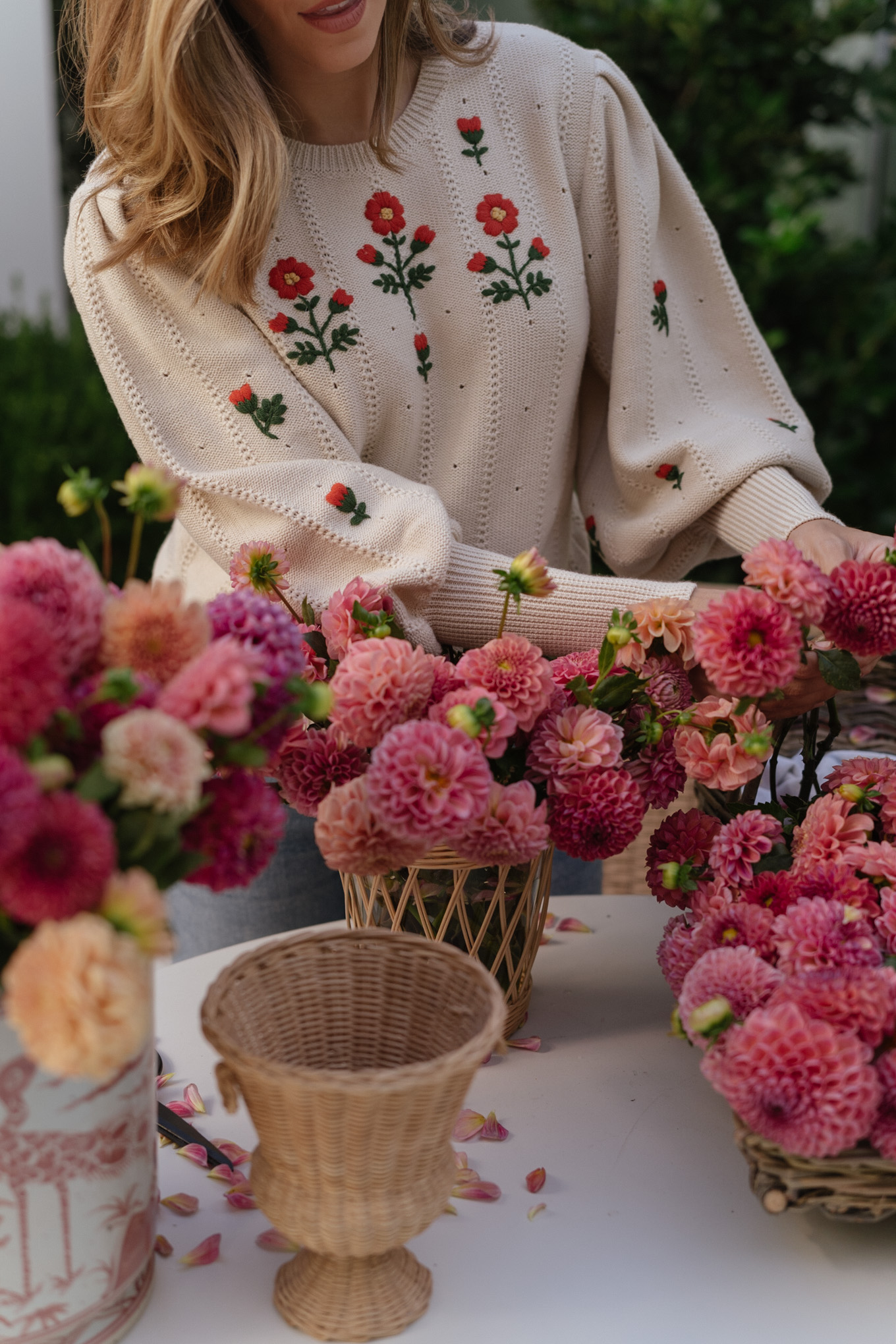 floral knit cream sweater pink dahlias