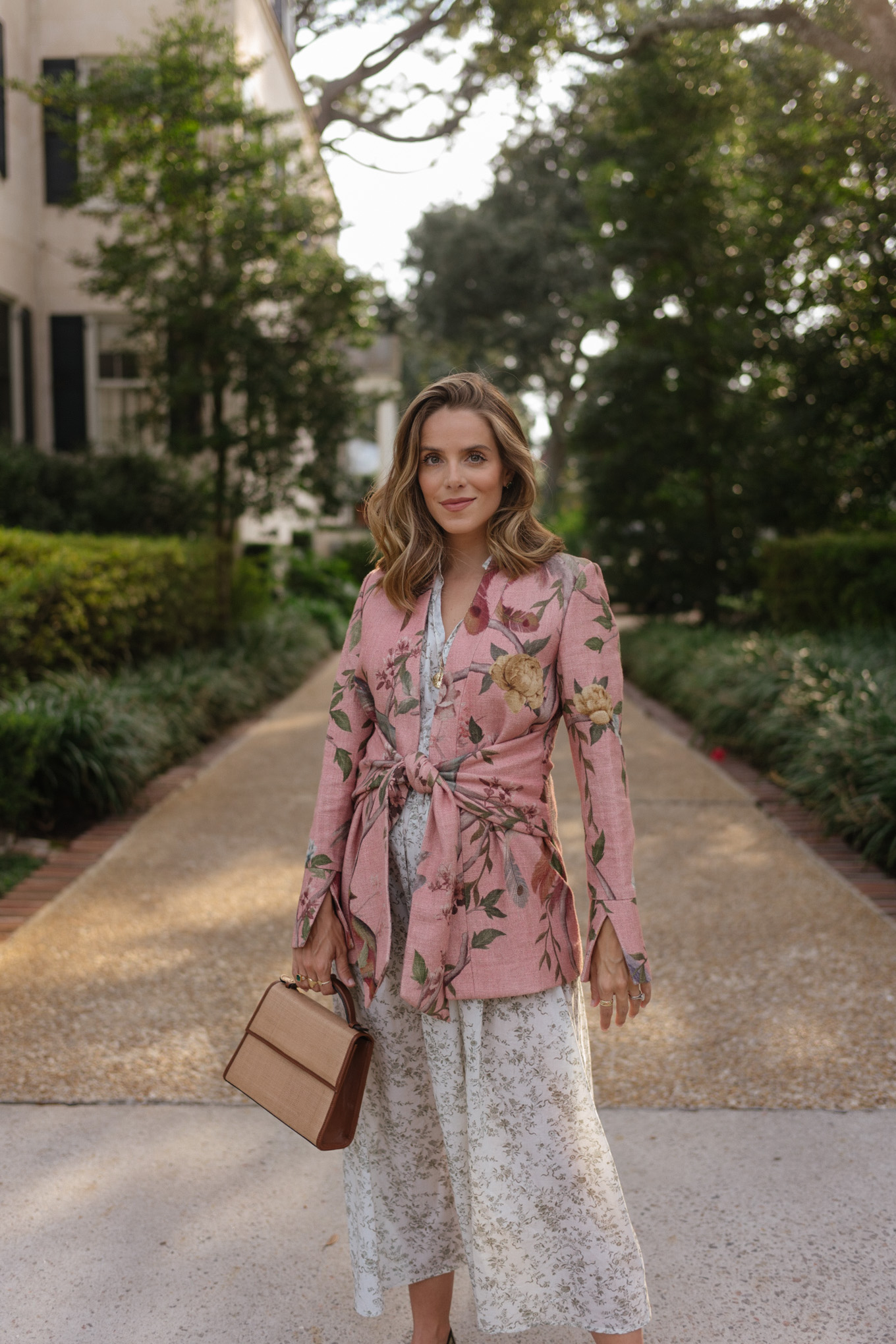 pink floral blazer green white floral dress green mary janes