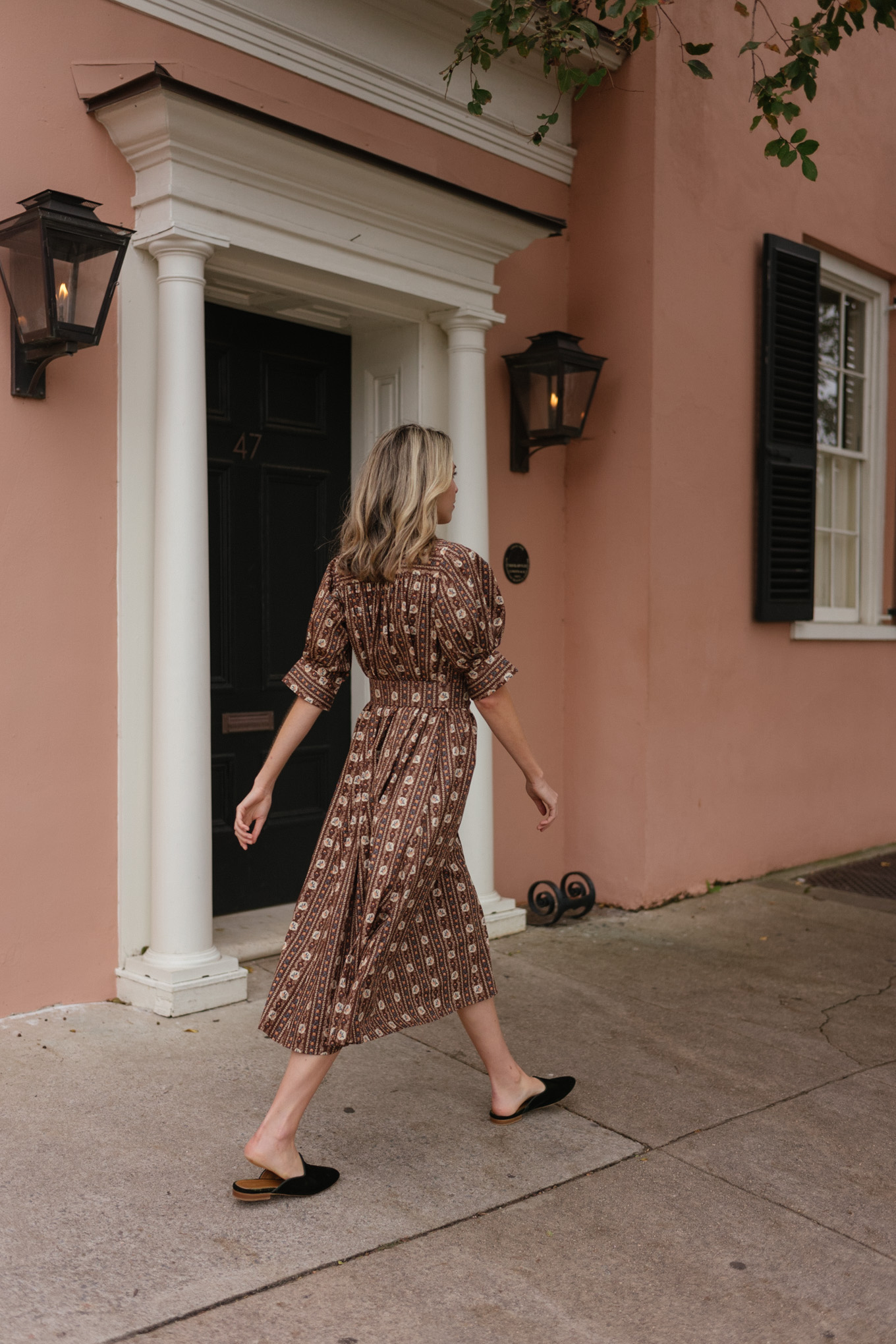 brown floral holiday dress