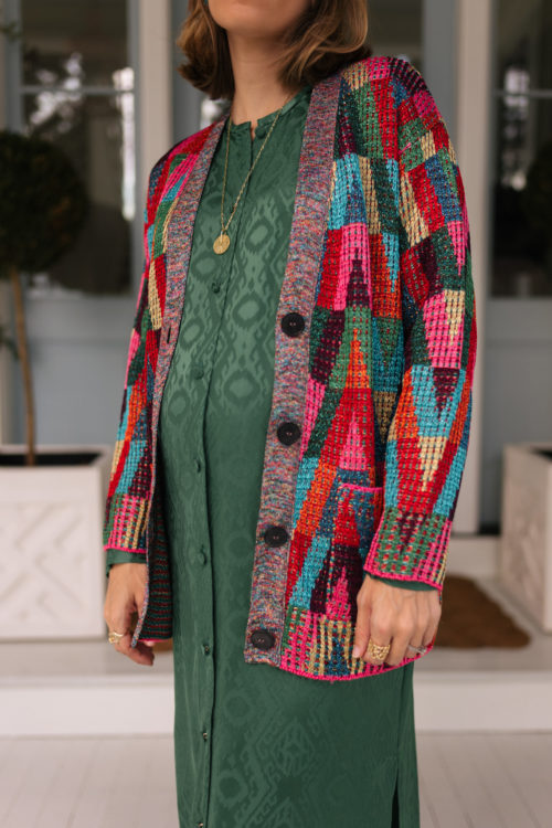 colorful cardigan green dress