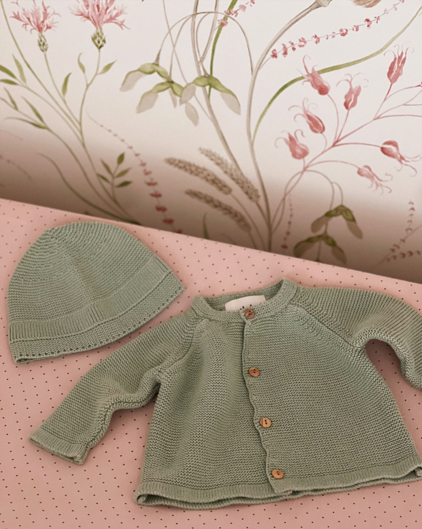 green knit baby shirt and hat