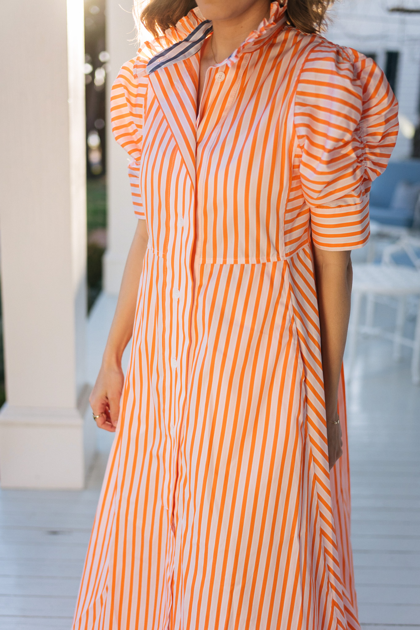 orange white striped shirtdress