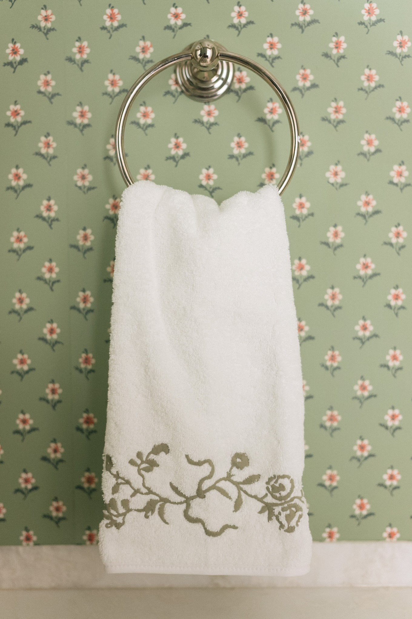 white green embroidered towels