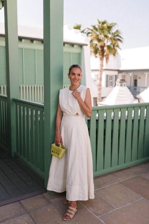 white linen top and skirt