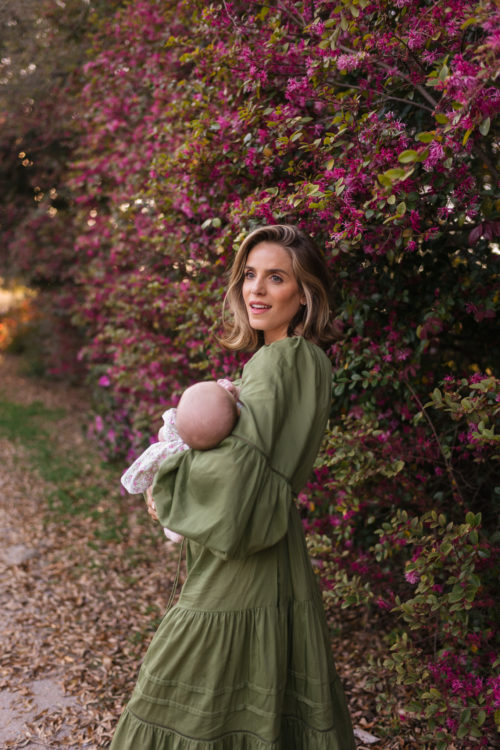 green long sleeve cotton silk blend maxi dress