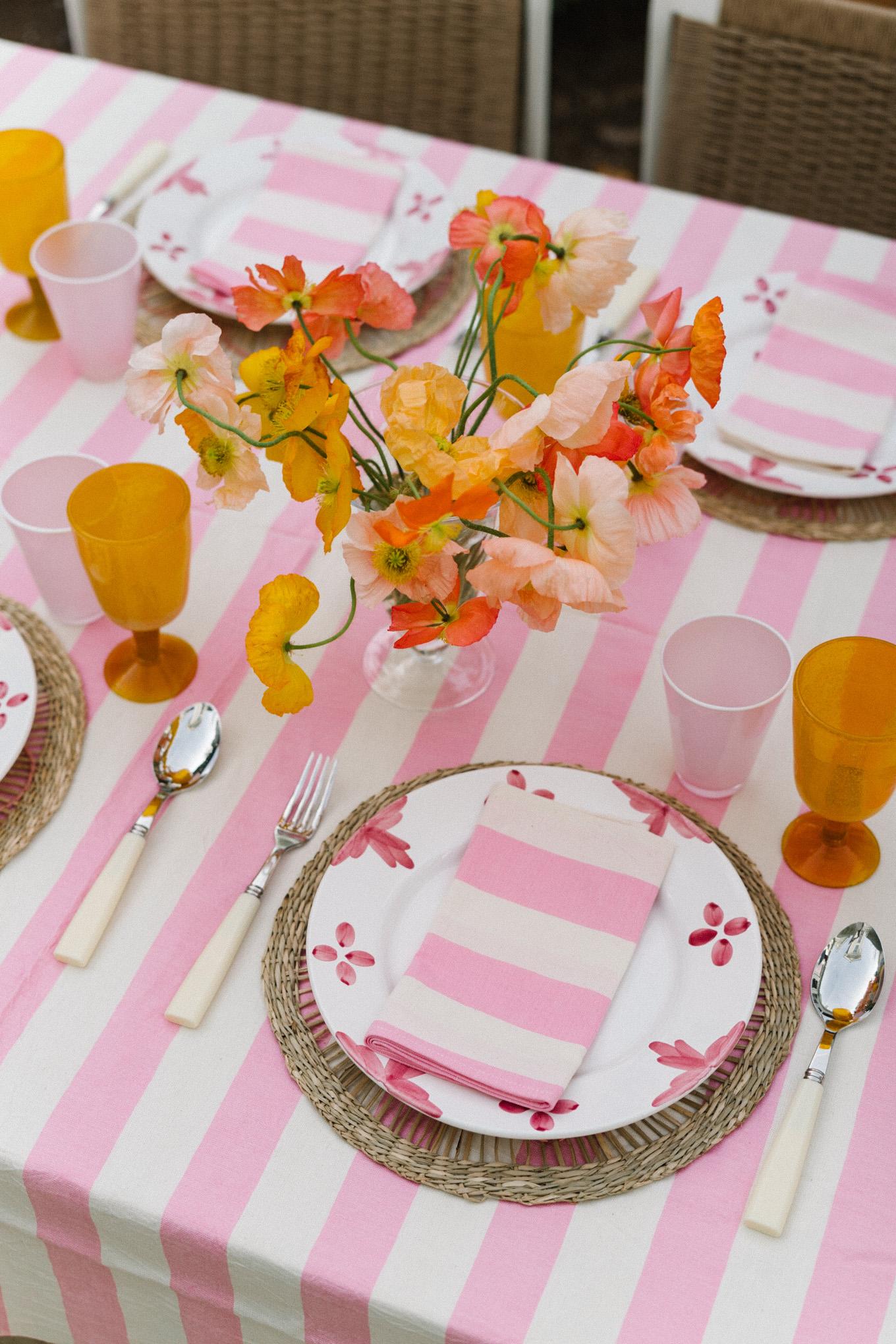 pink orange yellow spring tablescape